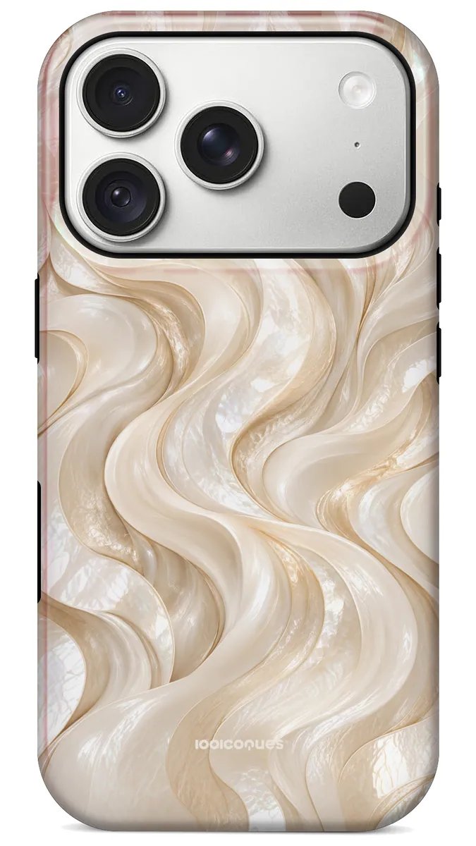 Coque Prestige Nacre vue de dos : des vagues de nacre irisée, douces et lumineuses