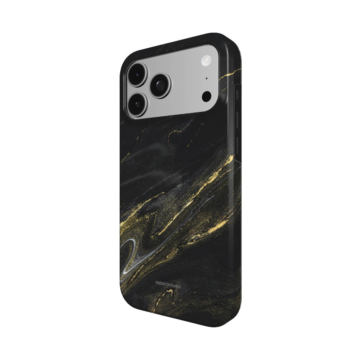 Coque Prestige Onyx Or vue de trois quarts, avec le rebord de la coque