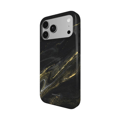 Coque Prestige Onyx Or vue de trois quarts, avec le rebord de la coque