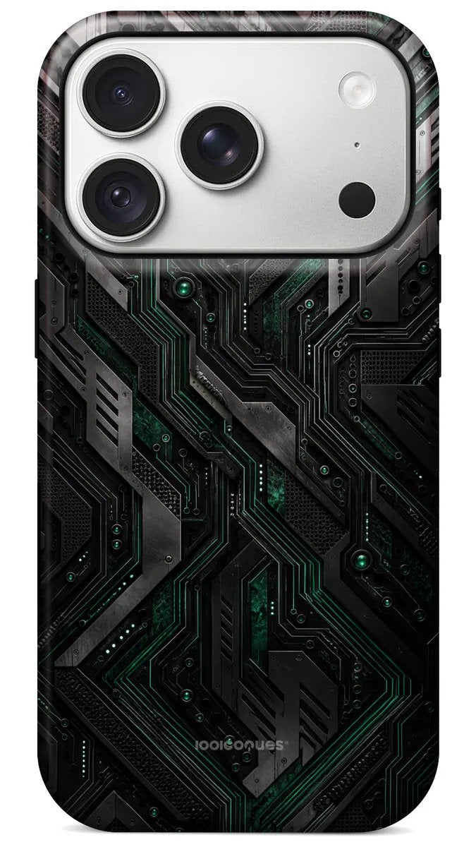 Coque Prestige Circuit vue de dos : un circuit électronique noir et vert