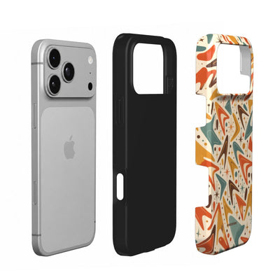 Coque Prestige Boomerang en vue éclatée : téléphone, couche intérieure souple et coque extérieure imprimée