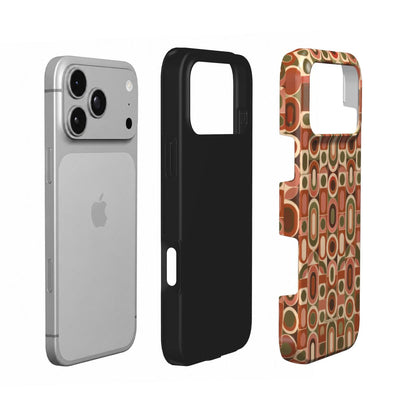 Coque Prestige Modulo en vue éclatée : téléphone, couche intérieure souple et coque extérieure imprimée