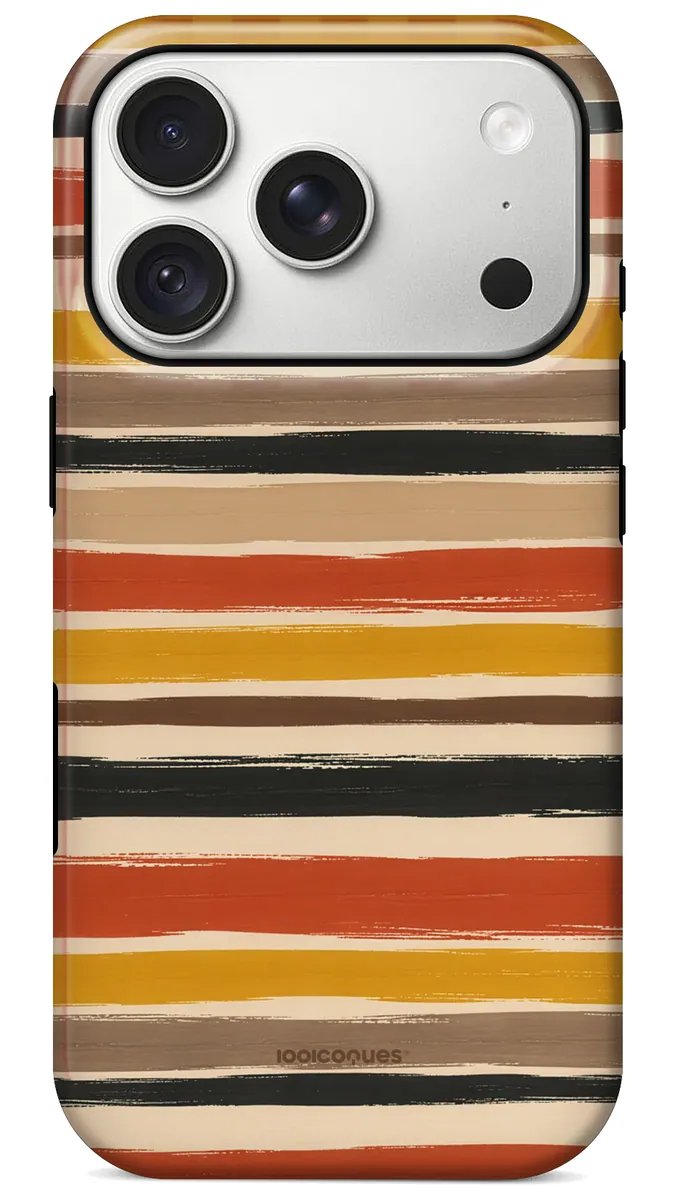 Coque Prestige Sunset vue de dos : des rayures horizontales moutarde