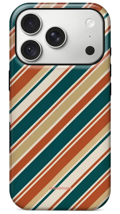 Coque Prestige Tempo vue de dos : des rayures diagonales bleu canard