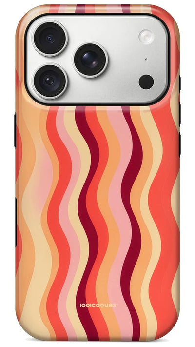 Coque Prestige Wave Pop vue de dos : des vagues verticales corail, rose et bordeaux