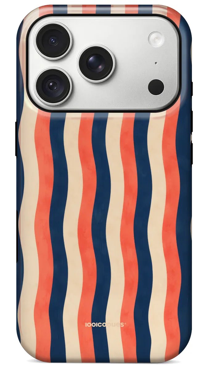 Coque Prestige Marinière vue de dos : des rayures ondulées bleu marine