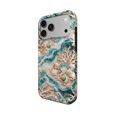 Coque Prestige Corail Bleu vue de trois quarts, avec le rebord de la coque