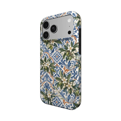 Coque Prestige Azulejo vue de trois quarts, avec le rebord de la coque