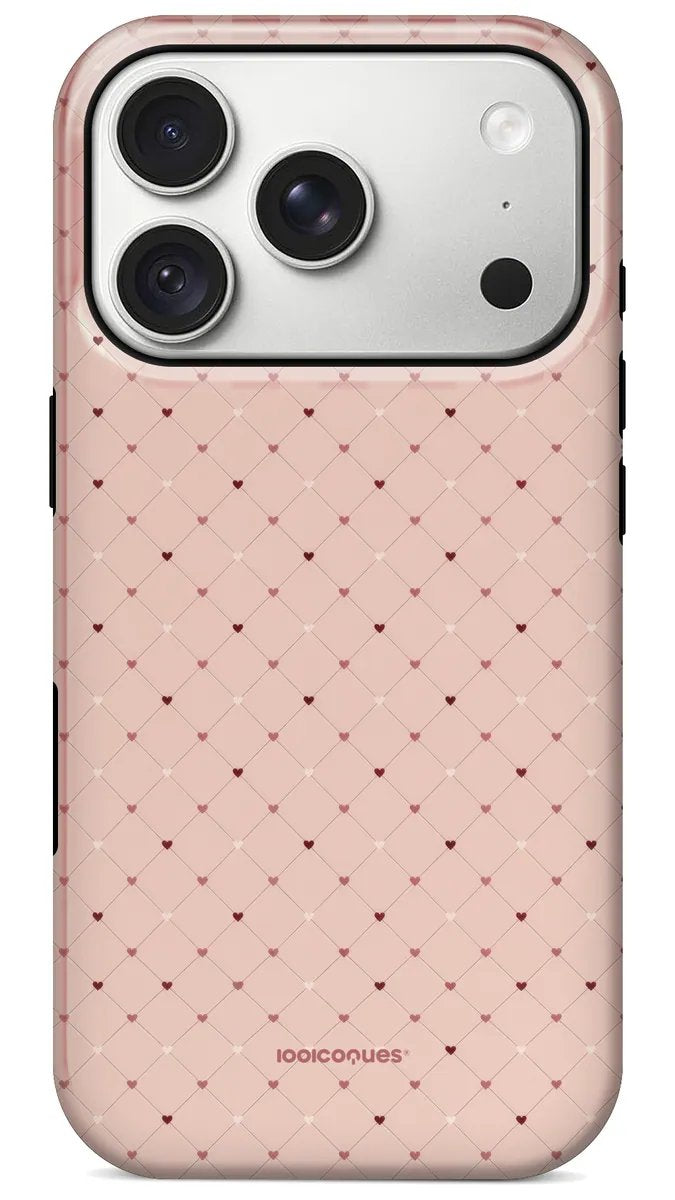 Coque Prestige Dragée vue de dos : de minuscules cœurs sur fond rose dragée