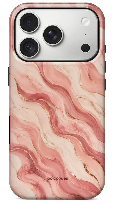 Coque Prestige Ondine vue de dos : un marbre rose poudré aux ondulations fluides