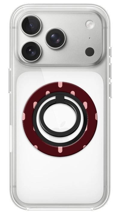 Bague Téléphone Magnétique Prestige Bordeaux Pois, bague magnétique fixée au dos du téléphone, pour une prise en main sûre et un support vidéo pratique