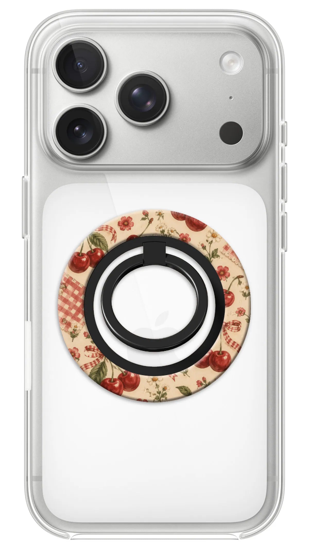 Bague Téléphone Magnétique Prestige Cerise, bague magnétique fixée au dos du téléphone, pour une prise en main sûre et un support vidéo pratique