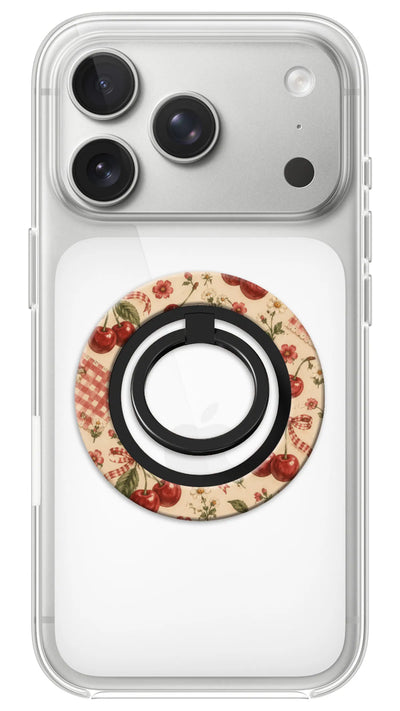 Bague Téléphone Magnétique Prestige Cerise, bague magnétique fixée au dos du téléphone, pour une prise en main sûre et un support vidéo pratique