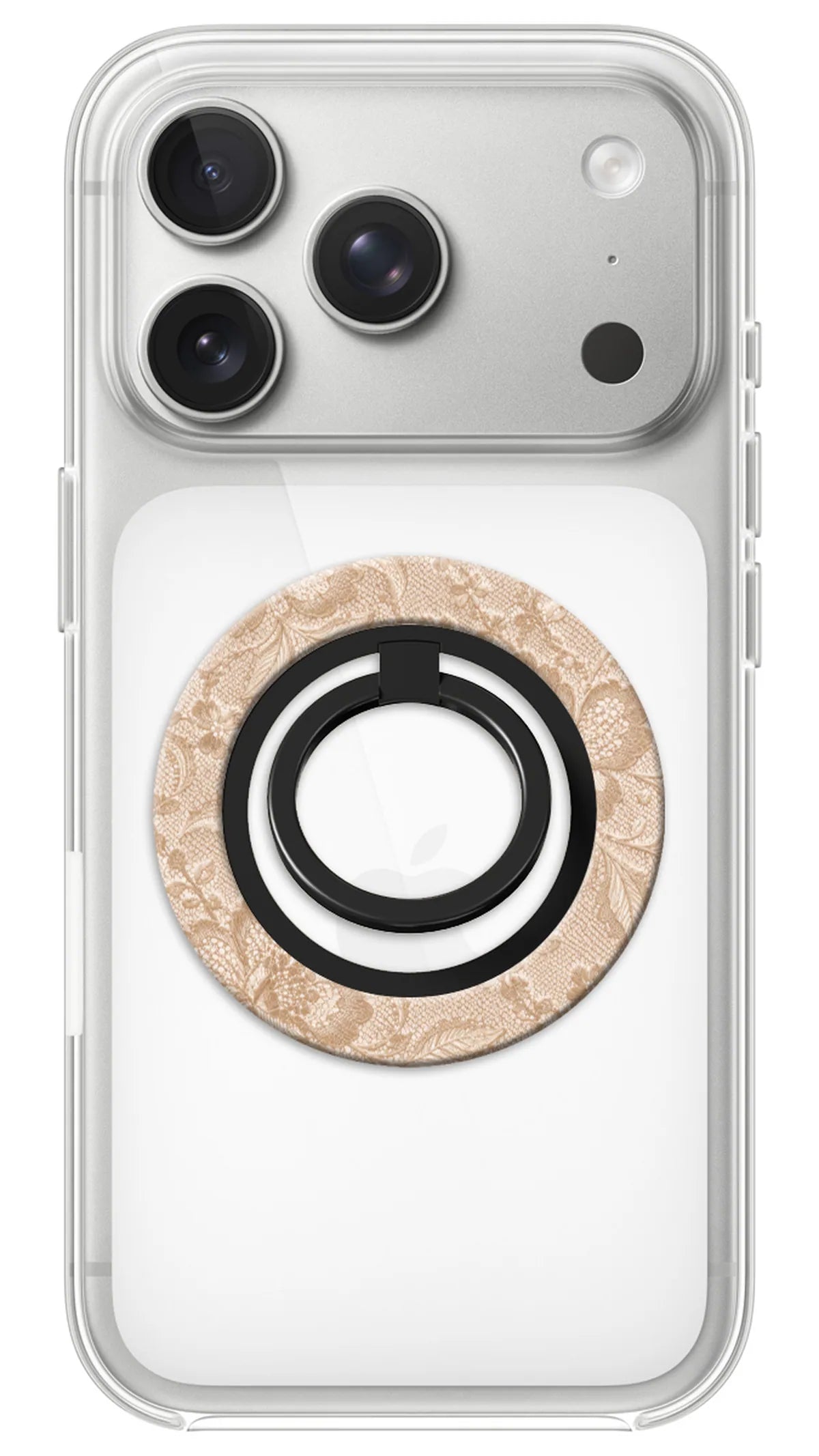 Bague Téléphone Magnétique Prestige Dentelle Crème, bague magnétique fixée au dos du téléphone, pour une prise en main sûre et un support vidéo pratique