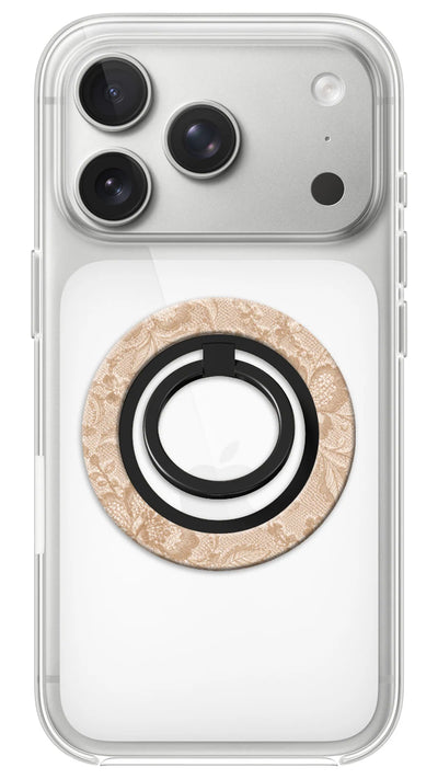 Bague Téléphone Magnétique Prestige Dentelle Crème, bague magnétique fixée au dos du téléphone, pour une prise en main sûre et un support vidéo pratique