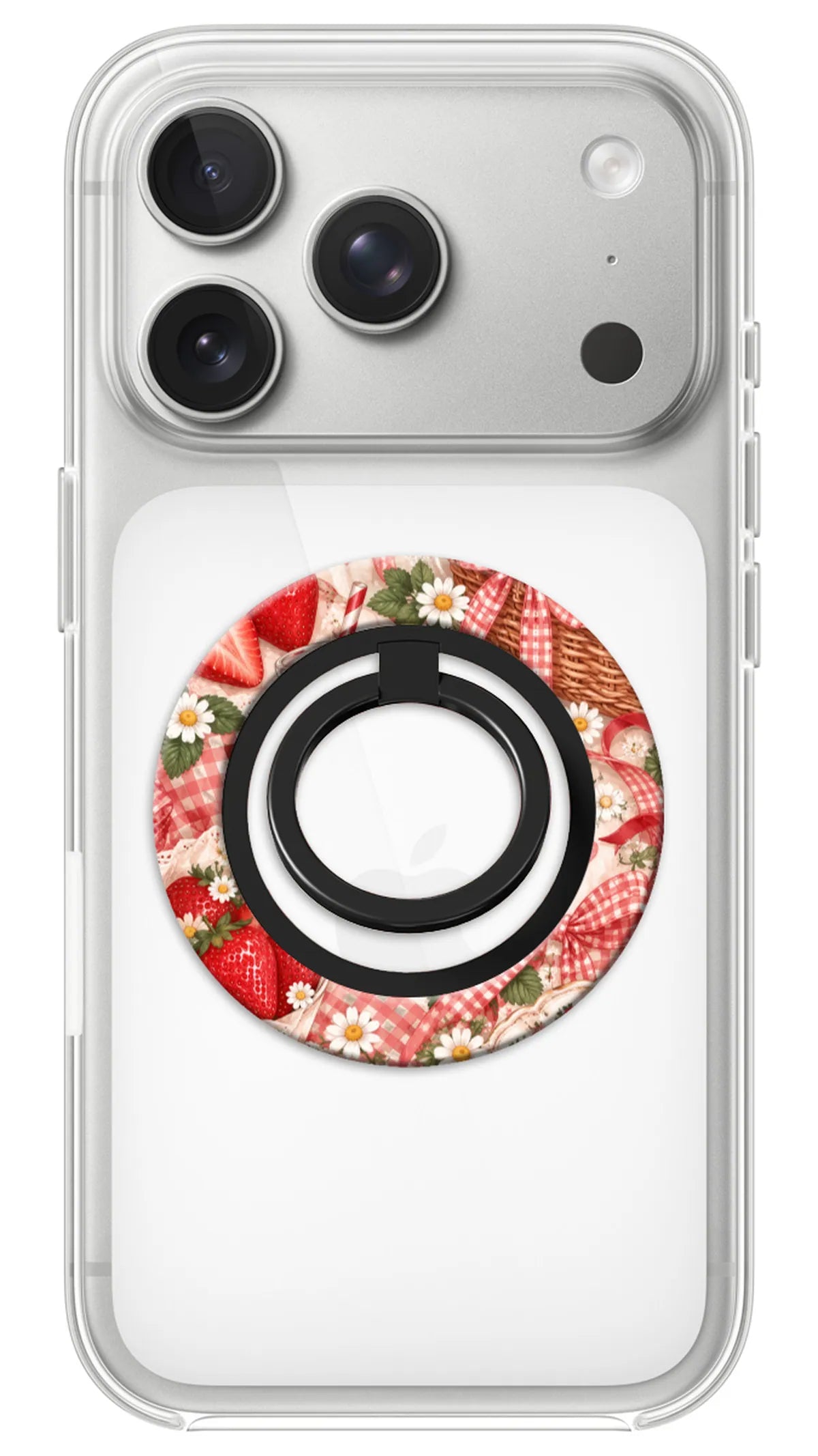 Bague Téléphone Magnétique Prestige Fraise, bague magnétique fixée au dos du téléphone, pour une prise en main sûre et un support vidéo pratique