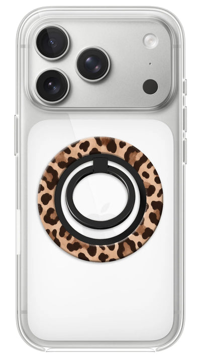 Bague Téléphone Magnétique Prestige Léopard, bague magnétique fixée au dos du téléphone, pour une prise en main sûre et un support vidéo pratique