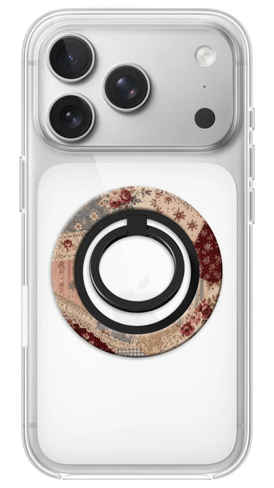 Bague Téléphone Magnétique Prestige Patchwork, bague magnétique fixée au dos du téléphone, pour une prise en main sûre et un support vidéo pratique