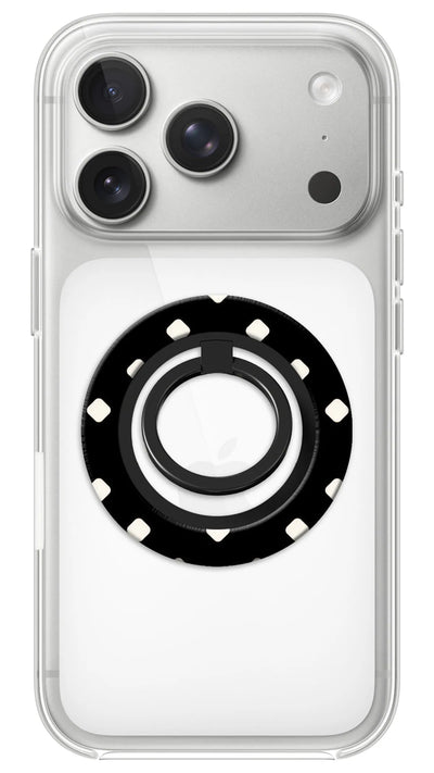 Bague Téléphone Magnétique Prestige Pois Noir, bague magnétique fixée au dos du téléphone, pour une prise en main sûre et un support vidéo pratique