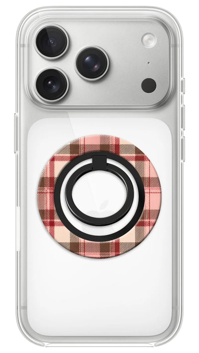Bague Téléphone Magnétique Prestige Tartan Rose, bague magnétique fixée au dos du téléphone, pour une prise en main sûre et un support vidéo pratique