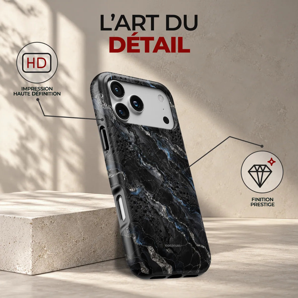 Coque Prestige Basalte, l'art du détail : impression haute définition et finition prestige