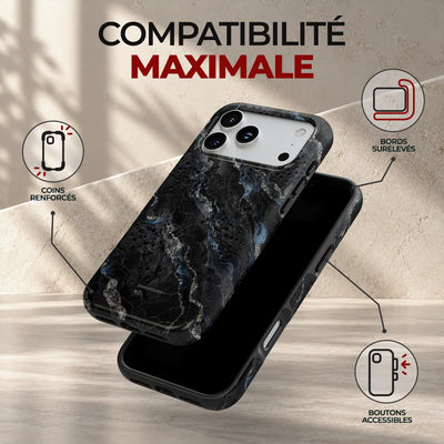 Coque Prestige Basalte, compatibilité maximale : coins renforcés, bords surélevés et boutons accessibles
