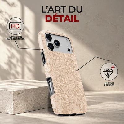 Coque Prestige Dentelle Crème, l'art du détail : impression haute définition et finition prestige