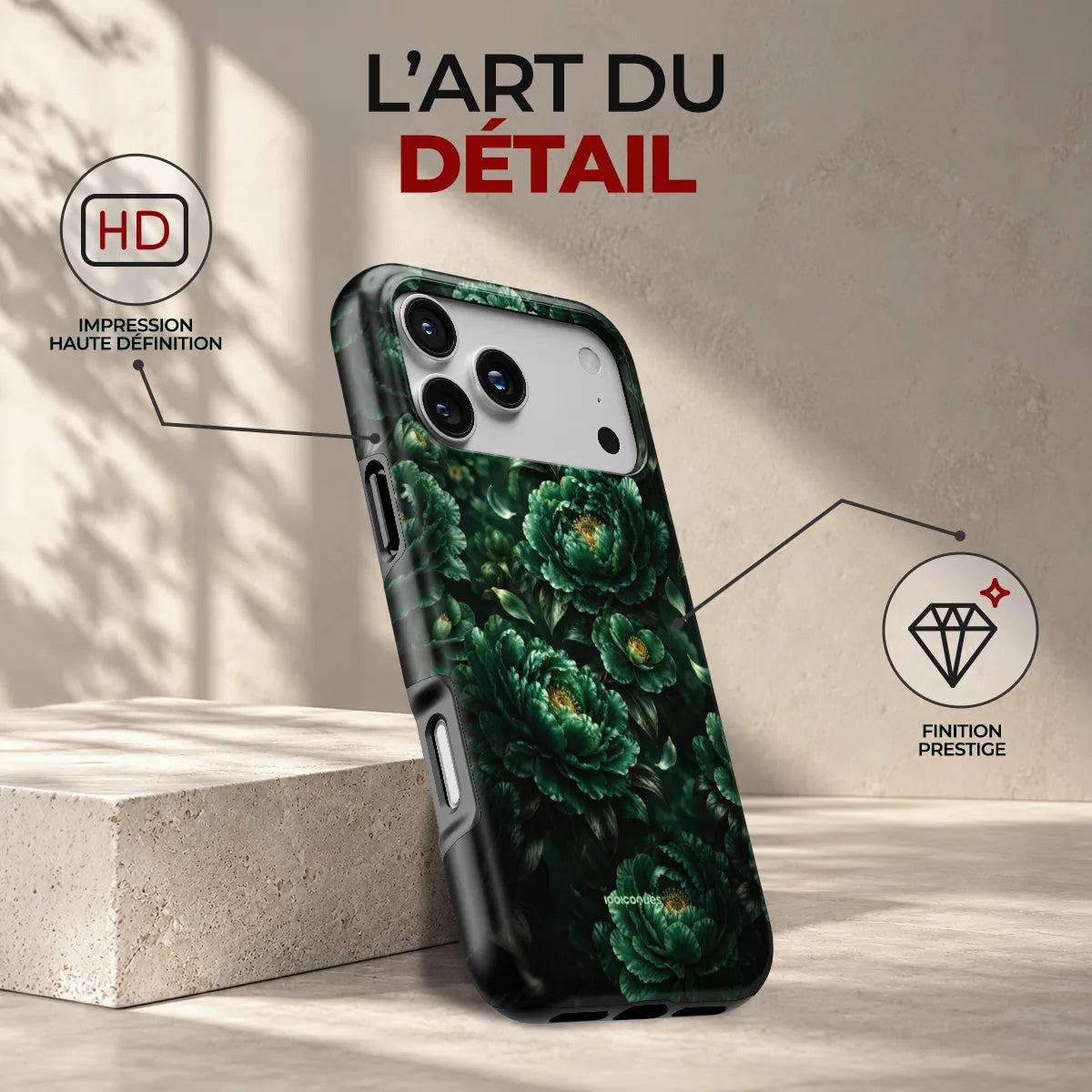 Coque Prestige Émeraude, l'art du détail : impression haute définition et finition prestige
