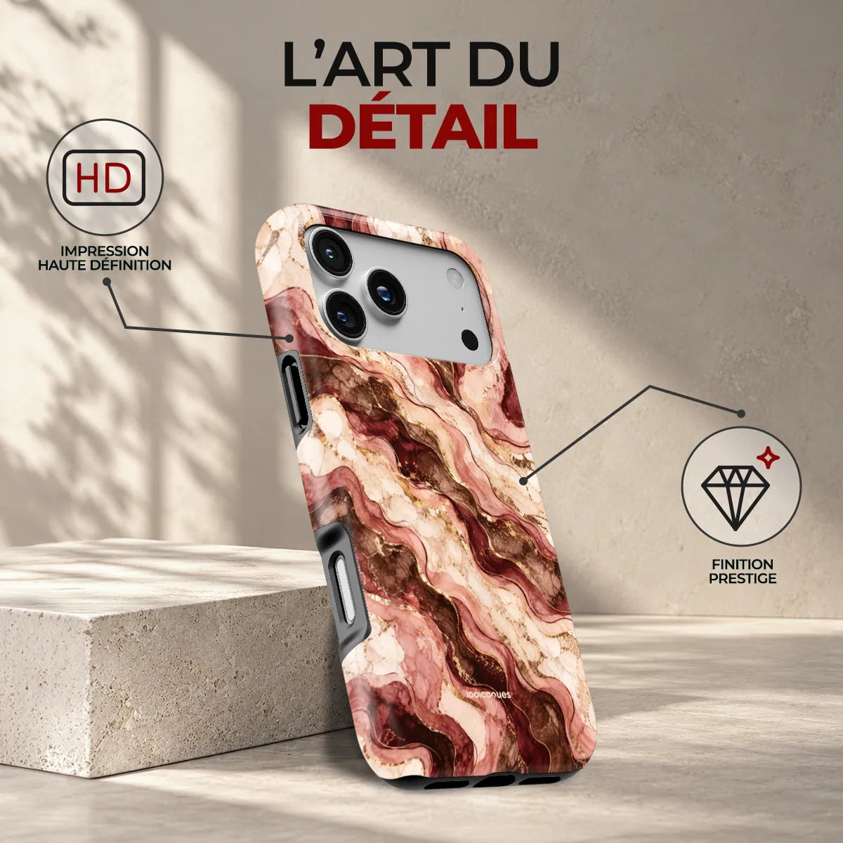 Coque Prestige Grenat, l'art du détail : impression haute définition et finition prestige