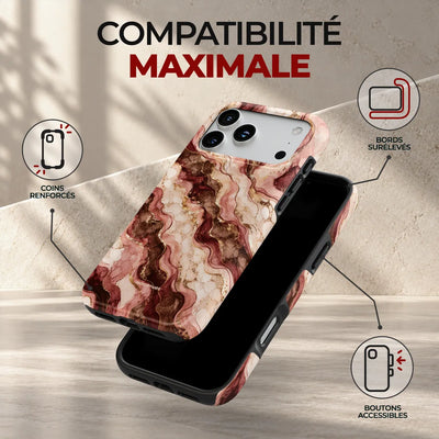 Coque Prestige Grenat, compatibilité maximale : coins renforcés, bords surélevés et boutons accessibles