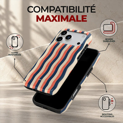 Coque Prestige Marinière, compatibilité maximale : coins renforcés, bords surélevés et boutons accessibles