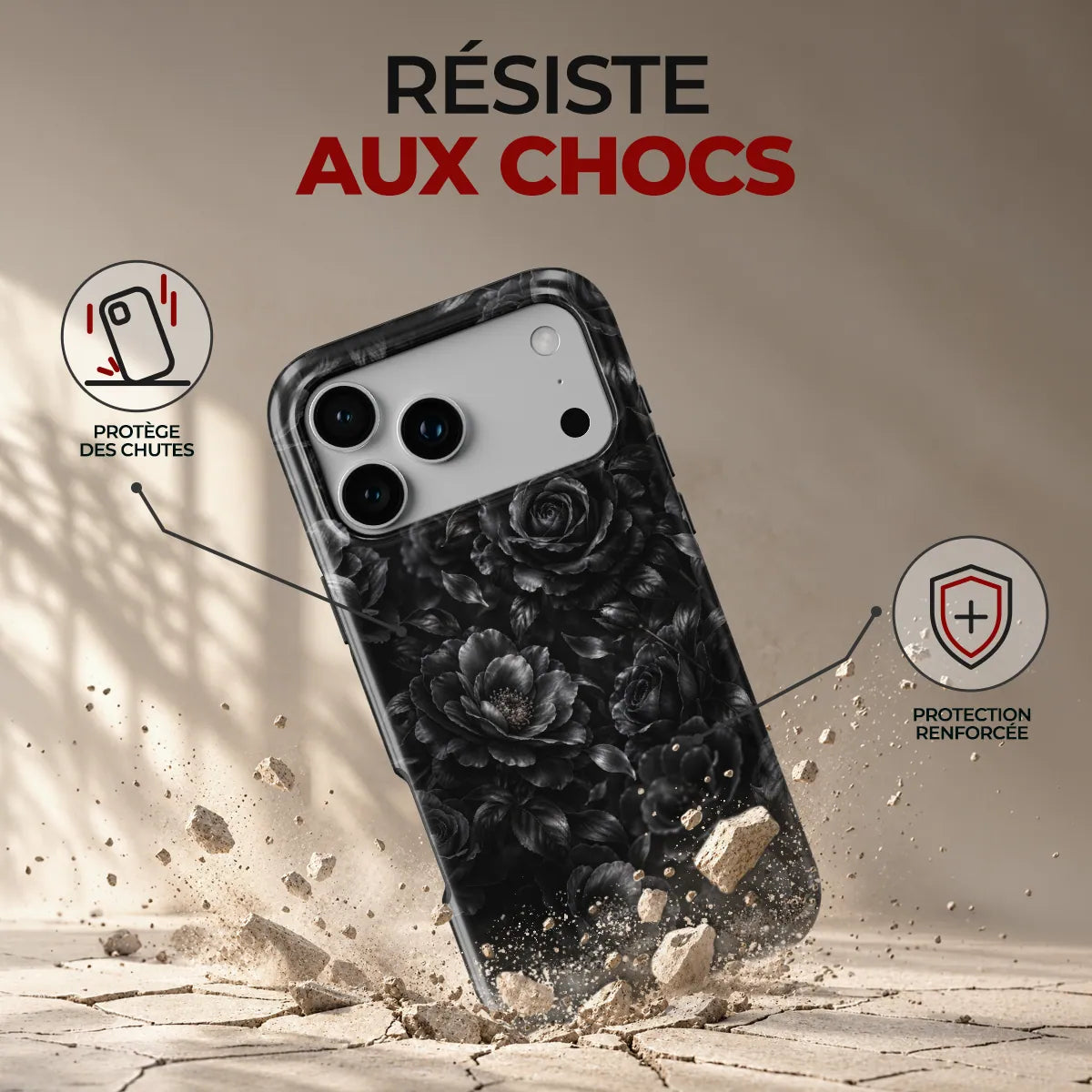 Coque Prestige Minuit, résiste aux chocs : protège des chutes, protection renforcée