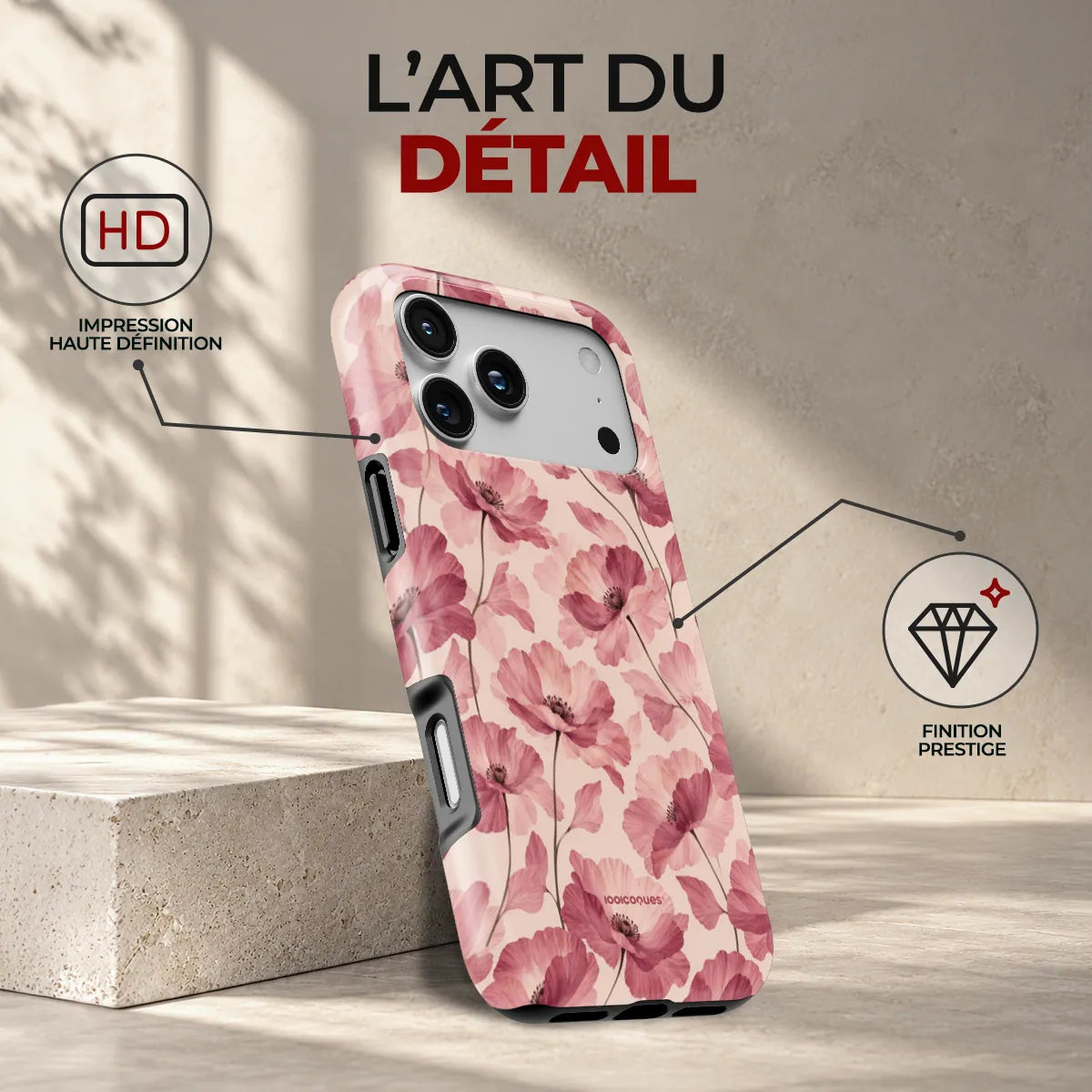 Coque Prestige Pétales, l'art du détail : impression haute définition et finition prestige