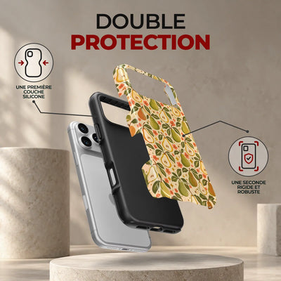 Coque Prestige Poire, double protection : une première couche en silicone souple et une seconde coque rigide et robuste