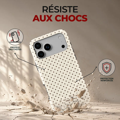 Coque Prestige Pois Crème, résiste aux chocs : protège des chutes, protection renforcée