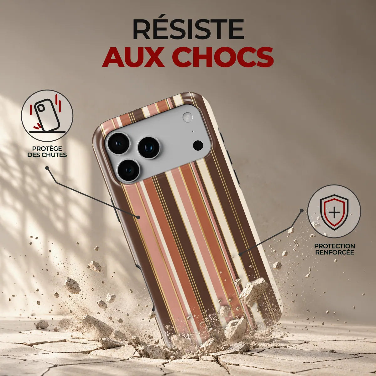 Coque Prestige Terracotta, résiste aux chocs : protège des chutes, protection renforcée