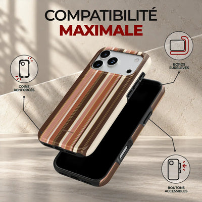 Coque Prestige Terracotta, compatibilité maximale : coins renforcés, bords surélevés et boutons accessibles